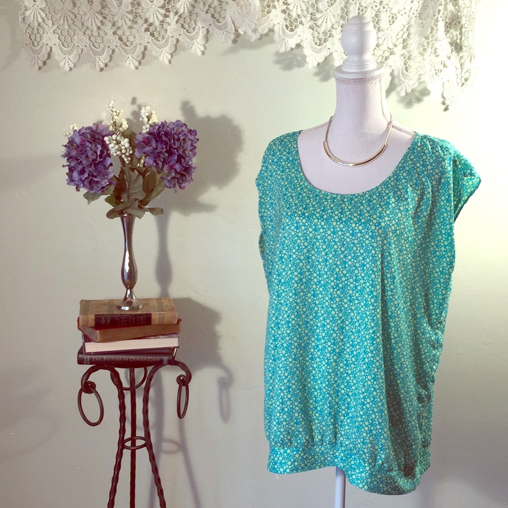 Ann Taylor green and yellow polka dot top